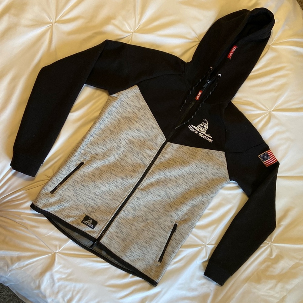 Freedom industries size XL black and white zip up hoodie